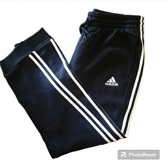 Adidas Fleece Joggers Black White Stripes NWT - Picture 3 of 7